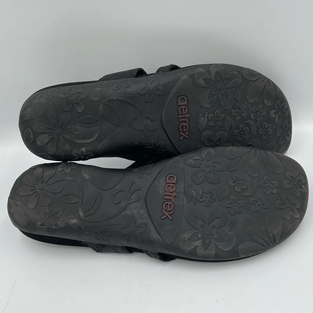 Aetrex Izzy Sparkle Sandals Women's  10 Black Rhinestone Orthotic Comfort Summer
